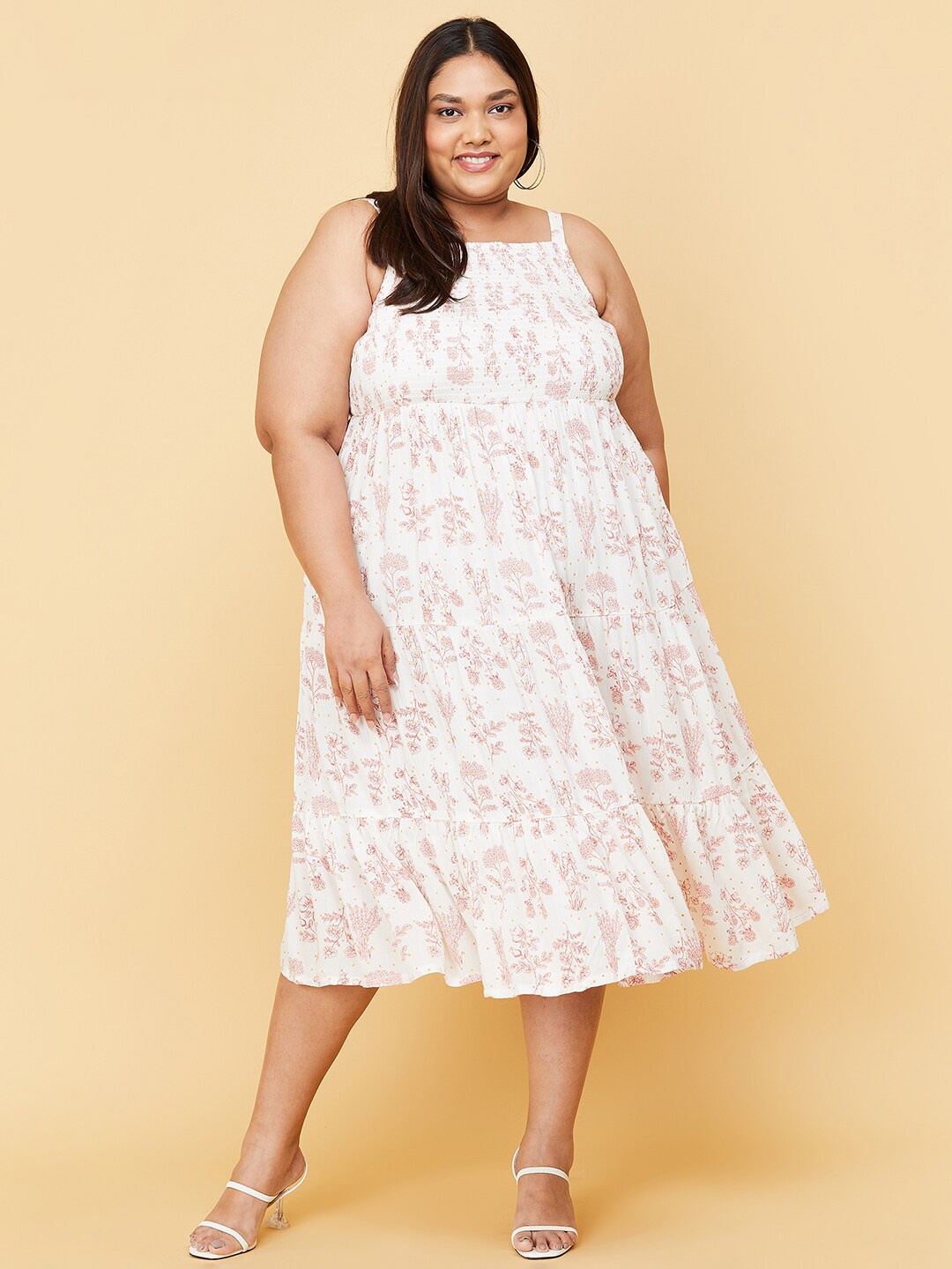 

max Cream-Coloured Floral Midi Dress