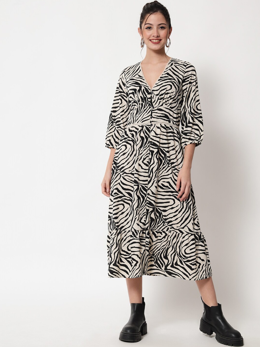 

The Vanca Black & White Animal Midi Dress