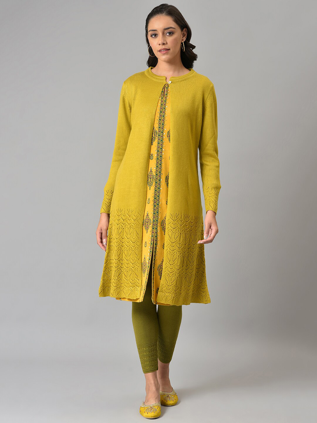 

W Women Green Longline Cardigan