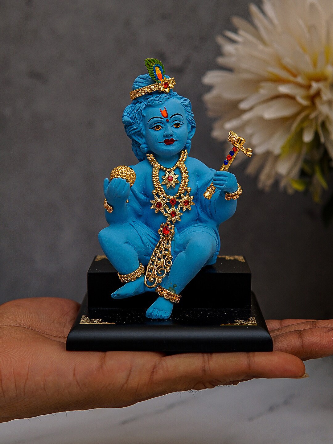 

StatueStudio Blue & Gold-Toned Ladoo Gopal Idol Statue Murti Showpiece
