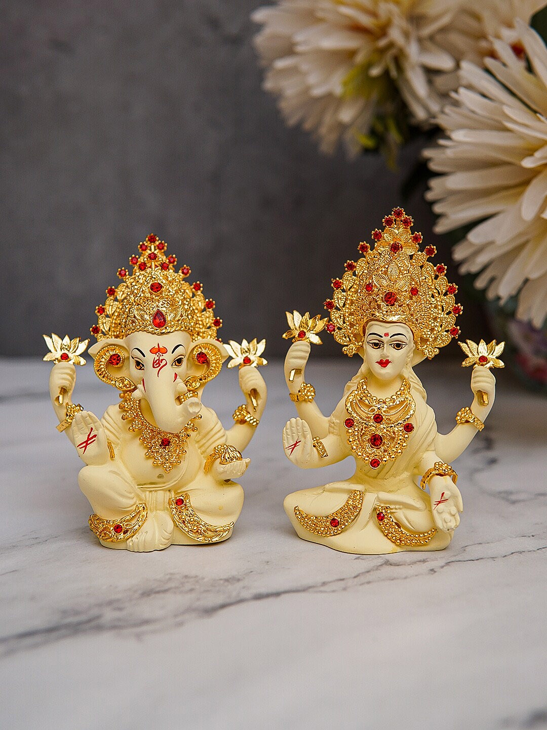 

StatueStudio Cream & Gold Ganesha Laxmi Murti Showpiece