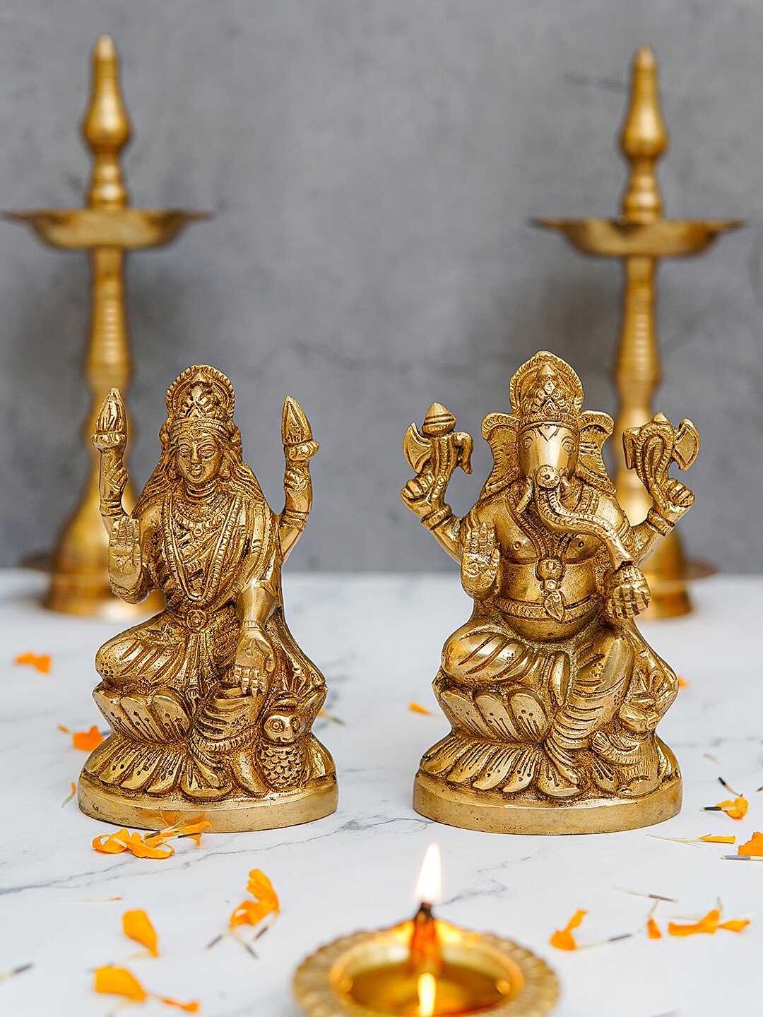 

StatueStudio Set Of 2 Gold-Toned Ganesha Laxmi Idol Showpieces