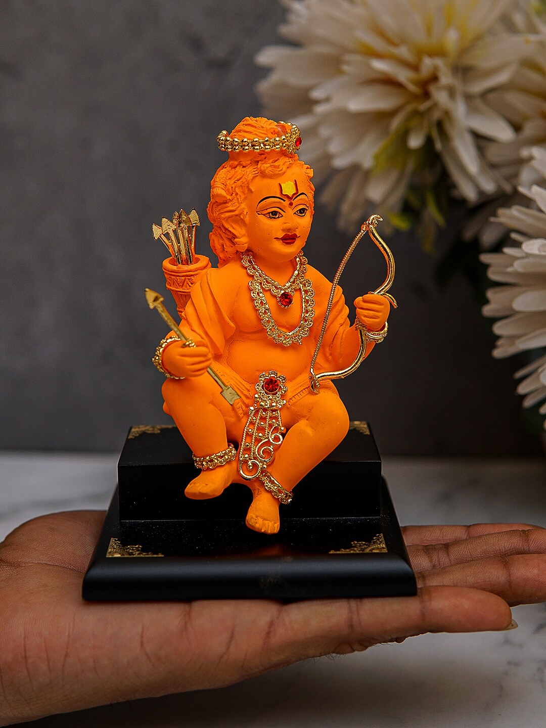 

StatueStudio Orange-Colored & Gold-Toned Solid Lord Rama Statue On Wooden Base Showpiece