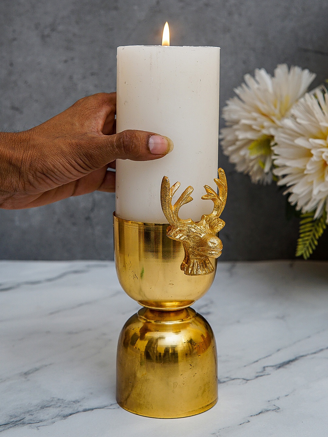

StatueStudio Gold-Toned Metal Deer Shaped Tea Light Candle Holder Showpieces