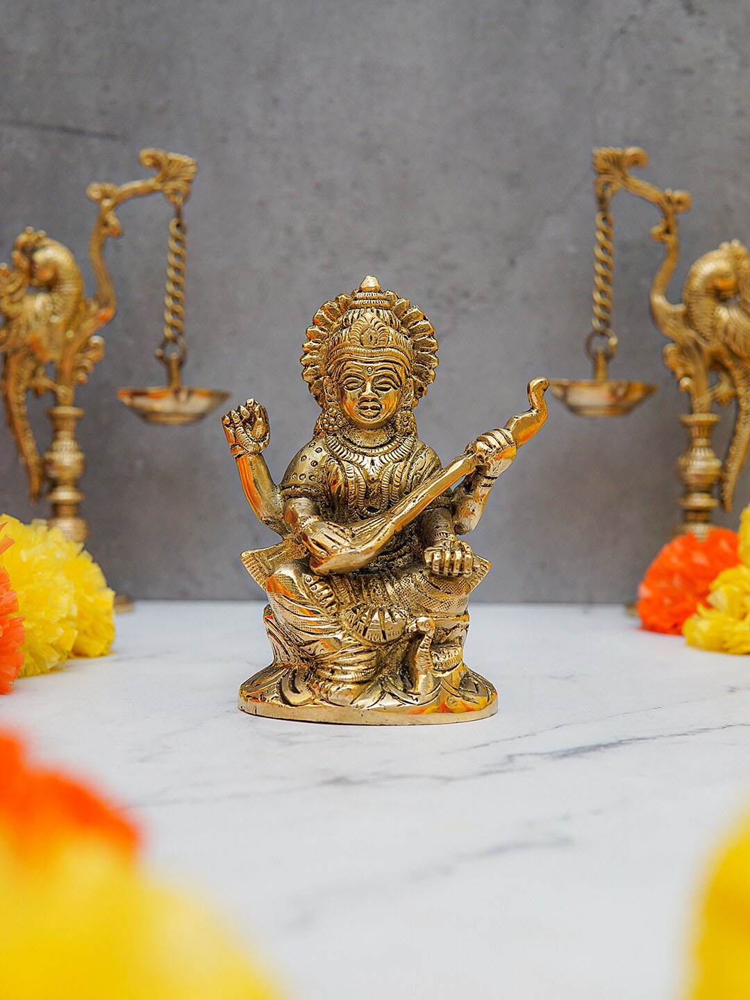 

StatueStudio Gold-Toned Goddess Saraswati Idol