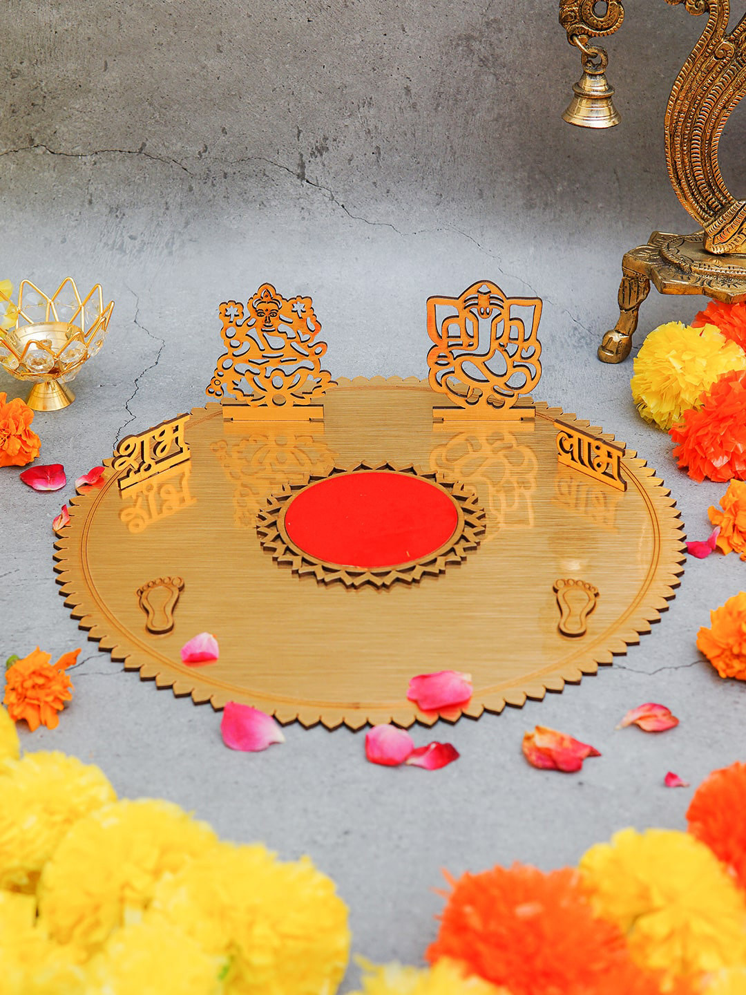 

StatueStudio Gold Pooja Thali Set With Diya