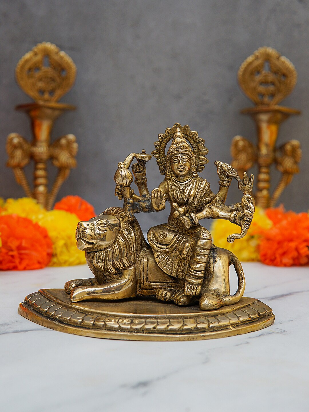 

StatueStudio Gold-Toned Durga Mata Murti Sherewali Idol Showpiece