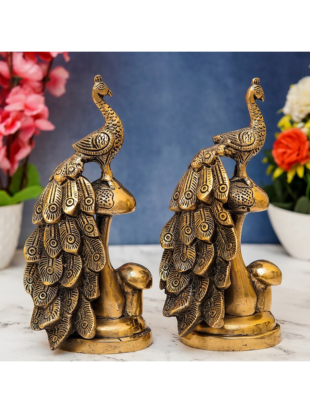 

StatueStudio Set Of 2 Gold-Toned Peacock Showpieces