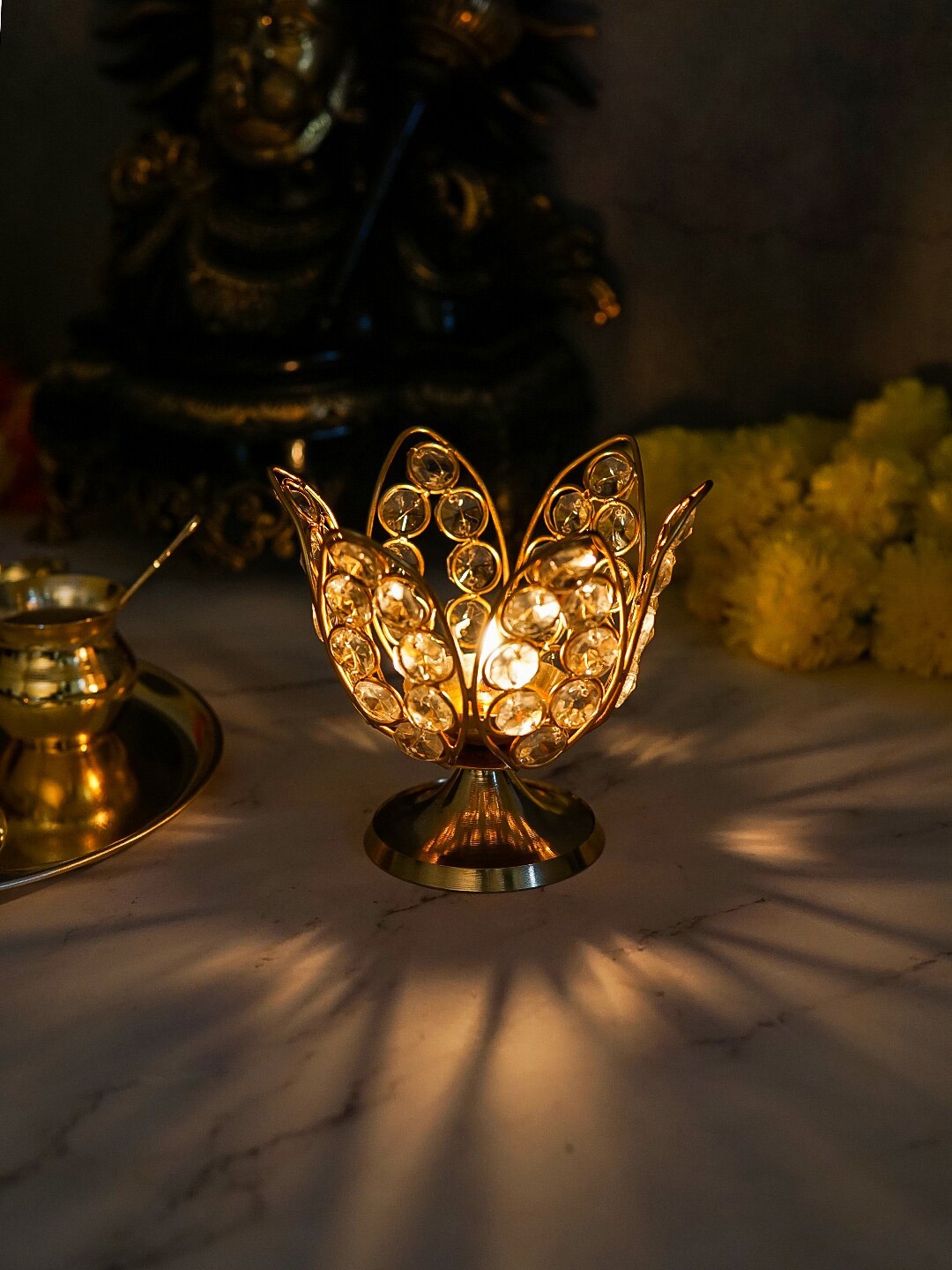 

StatueStudio Gold-Toned Solid Akhand Diya In Lotus Shape