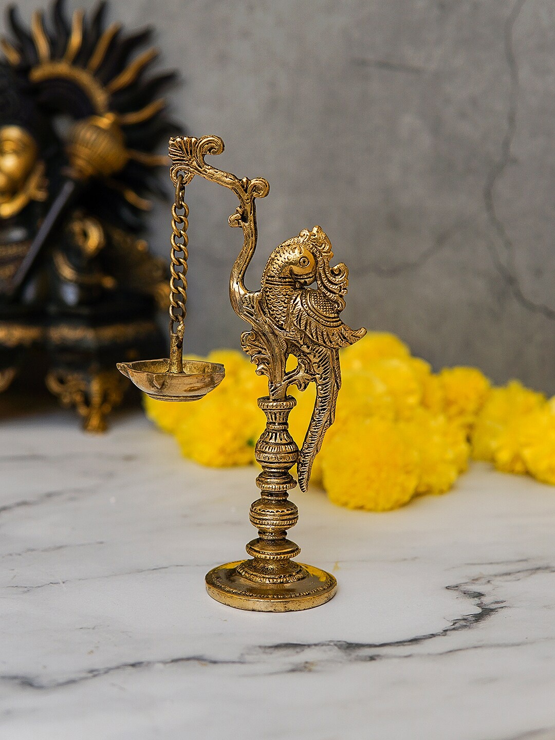 

StatueStudio Gold-Toned Brass Parrot Shaped Diya