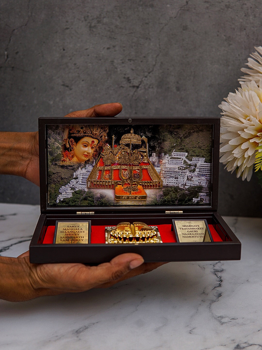 

StatueStudio Gold-Toned Brass Vaishno Devi Charan Paduka Pooja Essentials