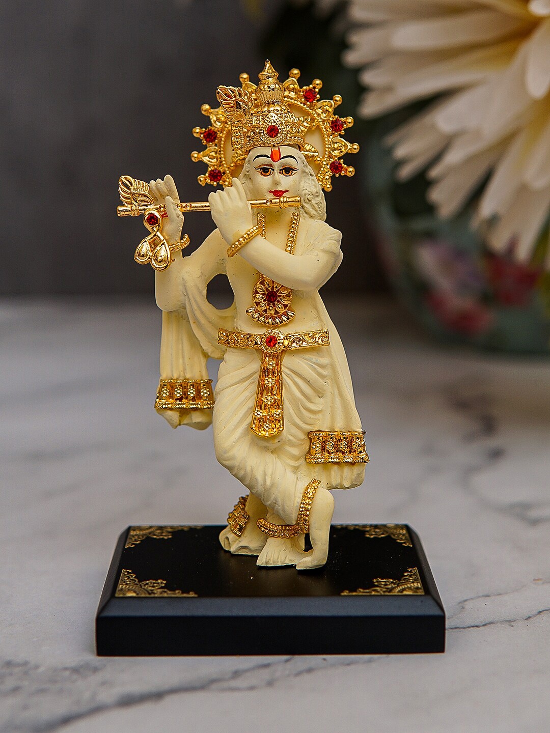 

StatueStudio Gold-Toned & Cream Colored Standing Krishna Showpiece