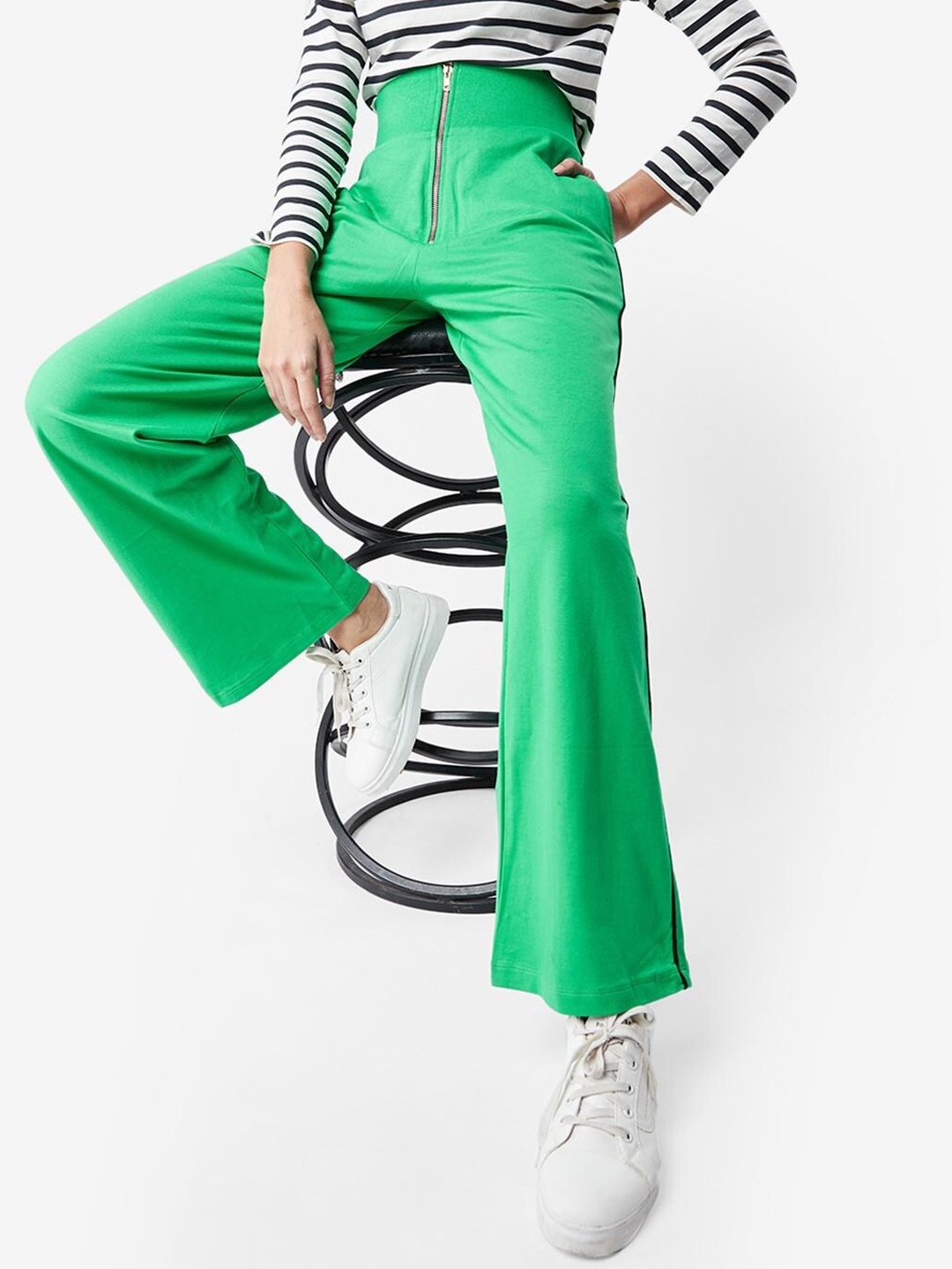 

Bewakoof Women Green High-Rise Cotton Trousers