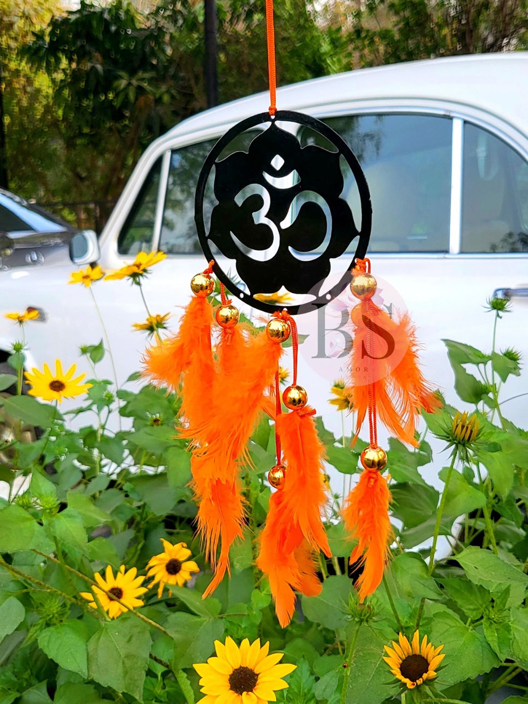 

BS AMOR Vibrant Om Textured Dream Catcher Car Hanging, Orange