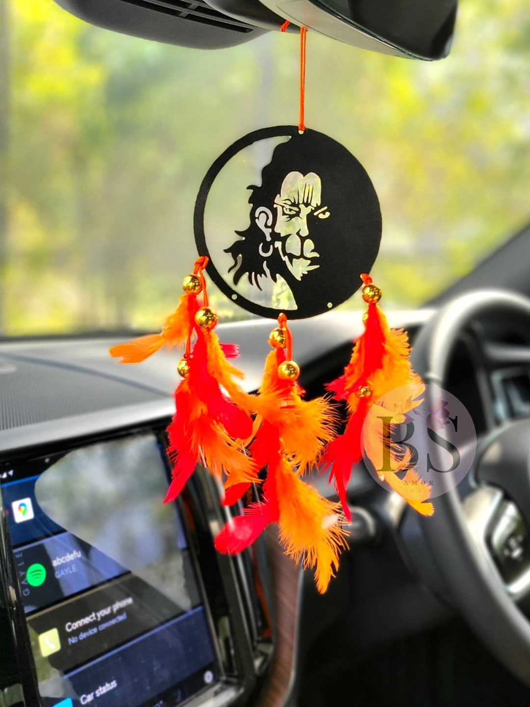 

BS AMOR Hanuman And Feather Car Hanging Windchimes, Orange