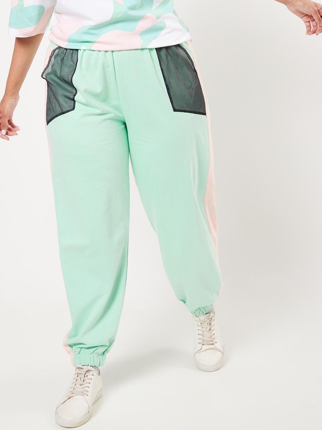 

Bewakoof Plus Women's Sun Kissed Green Mesh Plus Size Joggers
