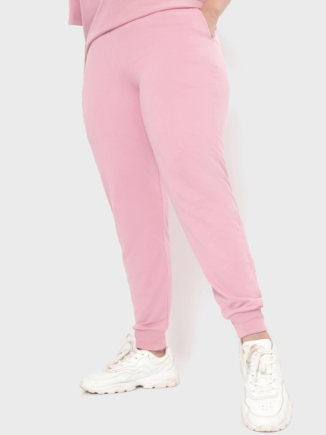 

Bewakoof Plus Size Women Pink Solid Cotton Joggers