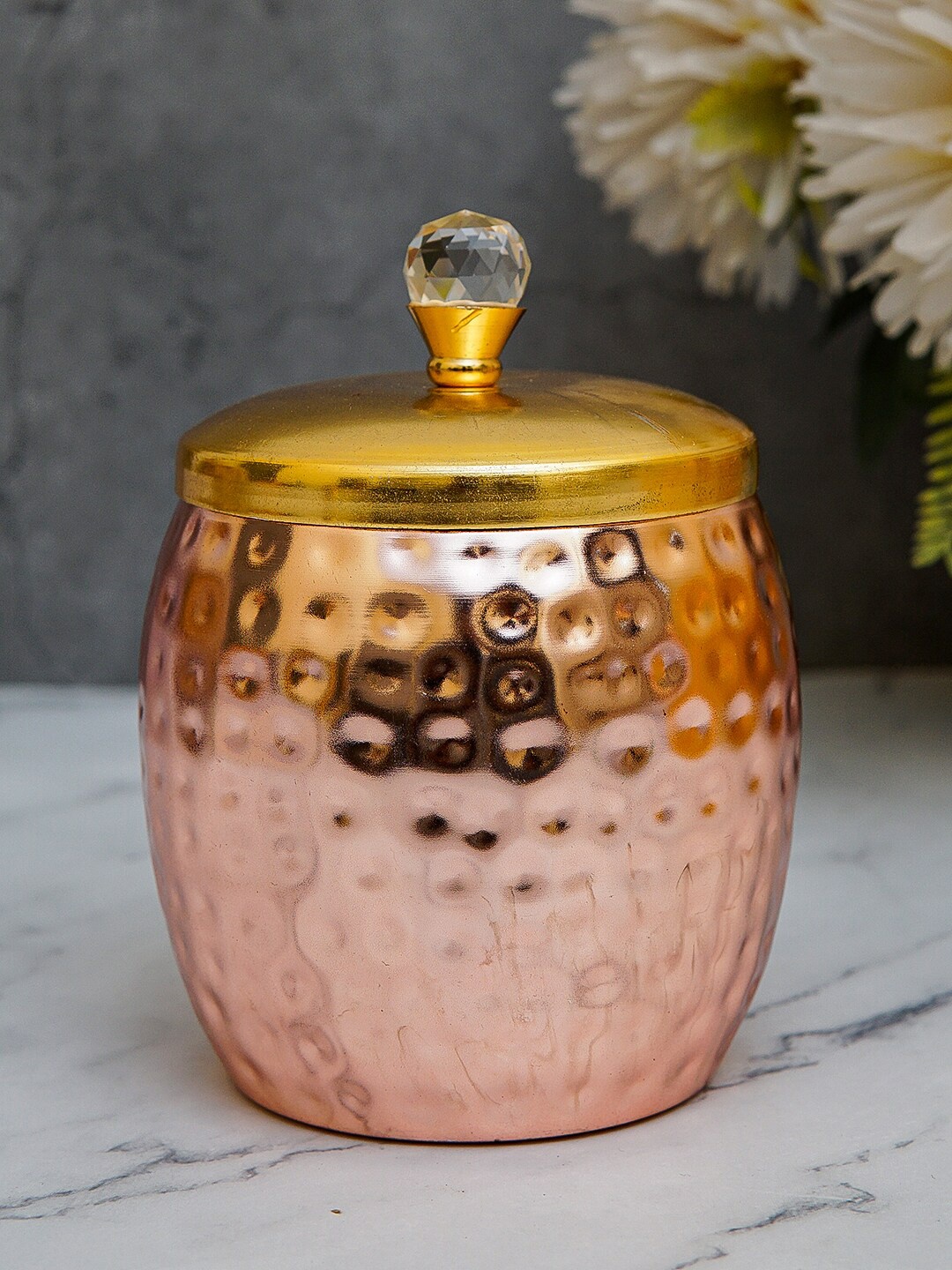 

StatueStudio Copper-Toned Metal Storage Jar With Serving Plate
