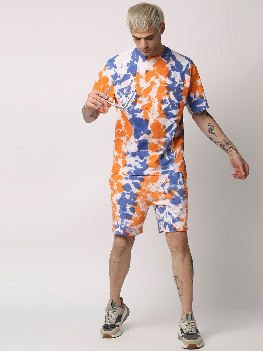 

Blamblack Men Orange Coloured & Blue Tie & Dye Printed Co-Ords