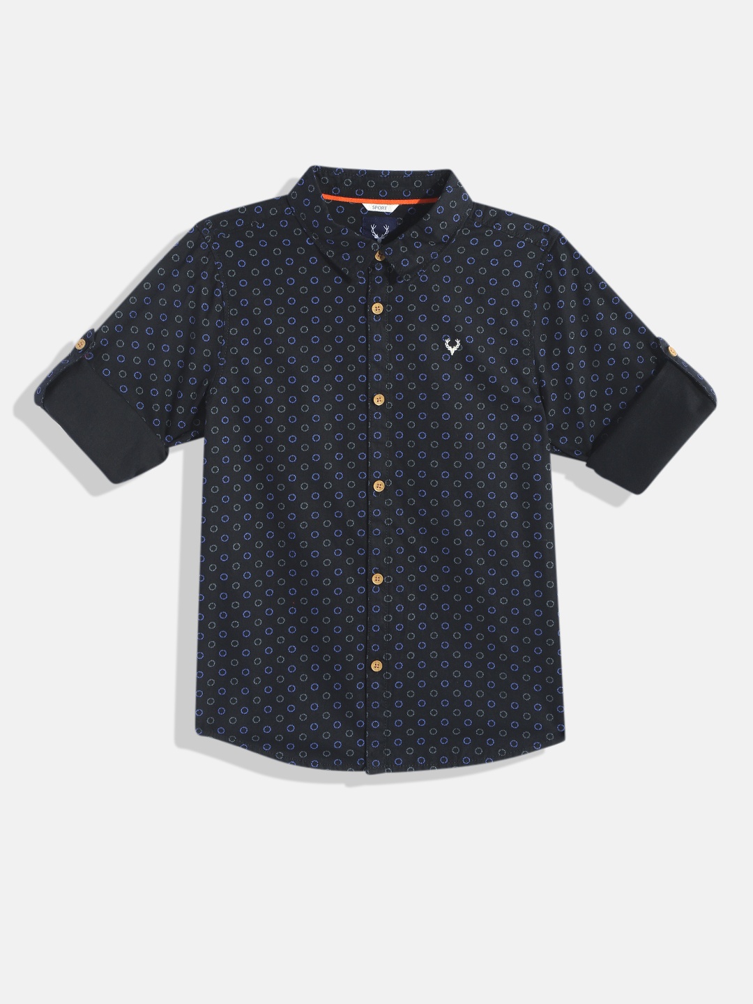 

Allen Solly Junior Boys Navy Blue Geometric Printed Comfort Pure Cotton Casual Shirt