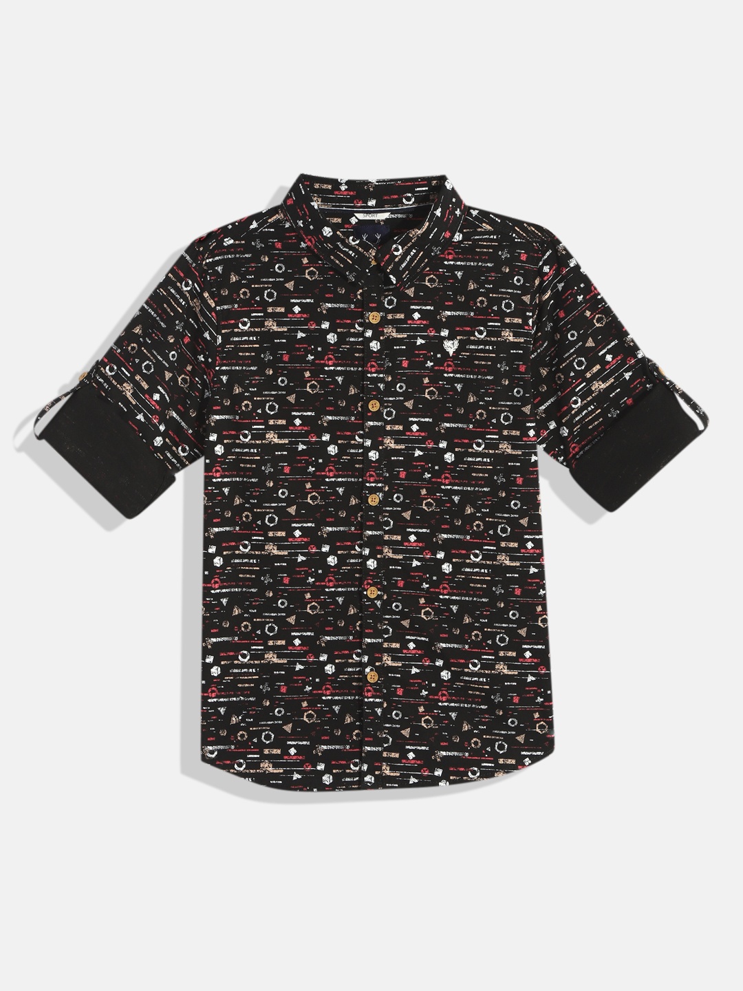 

Allen Solly Junior Boys Black Geometric Printed Comfort Pure Cotton Casual Shirt