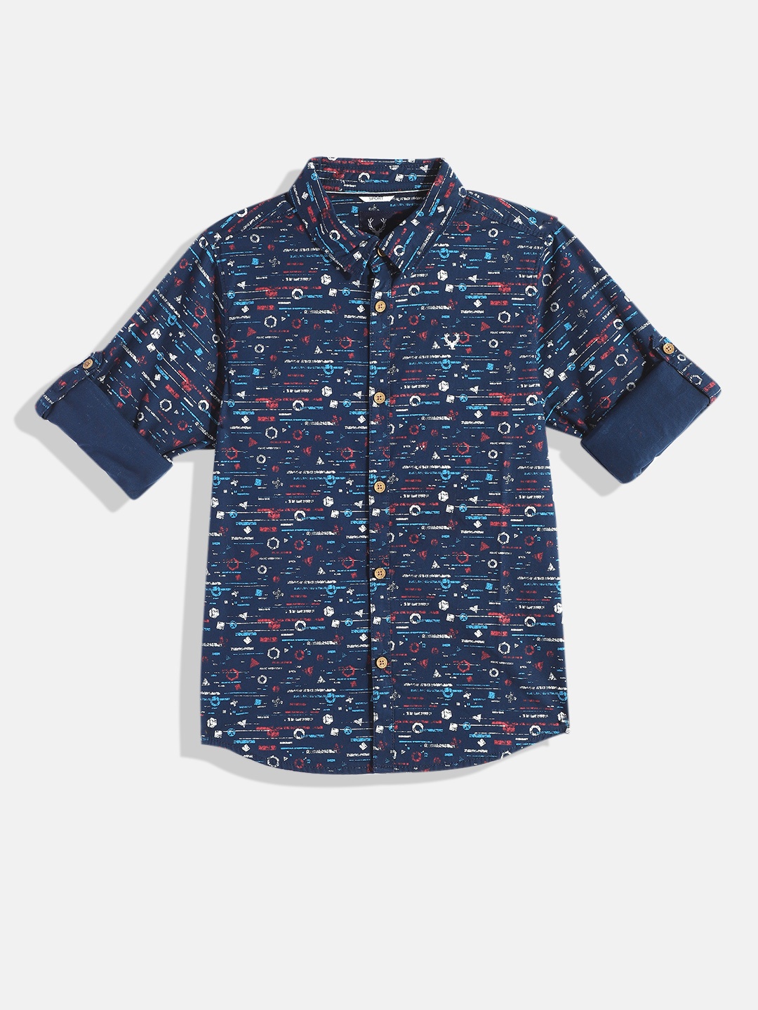 

Allen Solly Junior Boys Navy Blue Printed Pure Cotton Casual Shirt