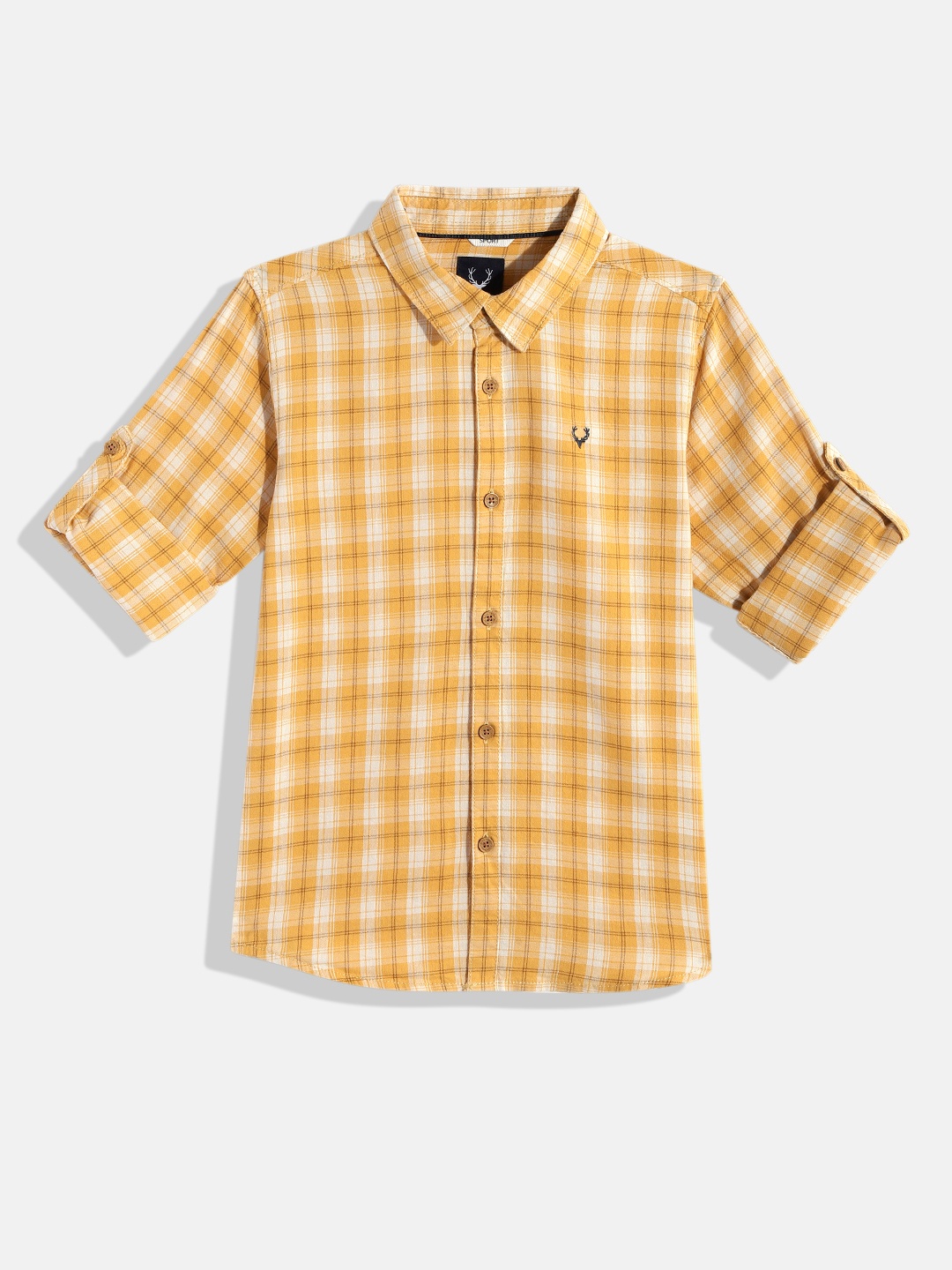 

Allen Solly Junior Boys Mustard Yellow Tartan Checked Comfort Pure Cotton Casual Shirt