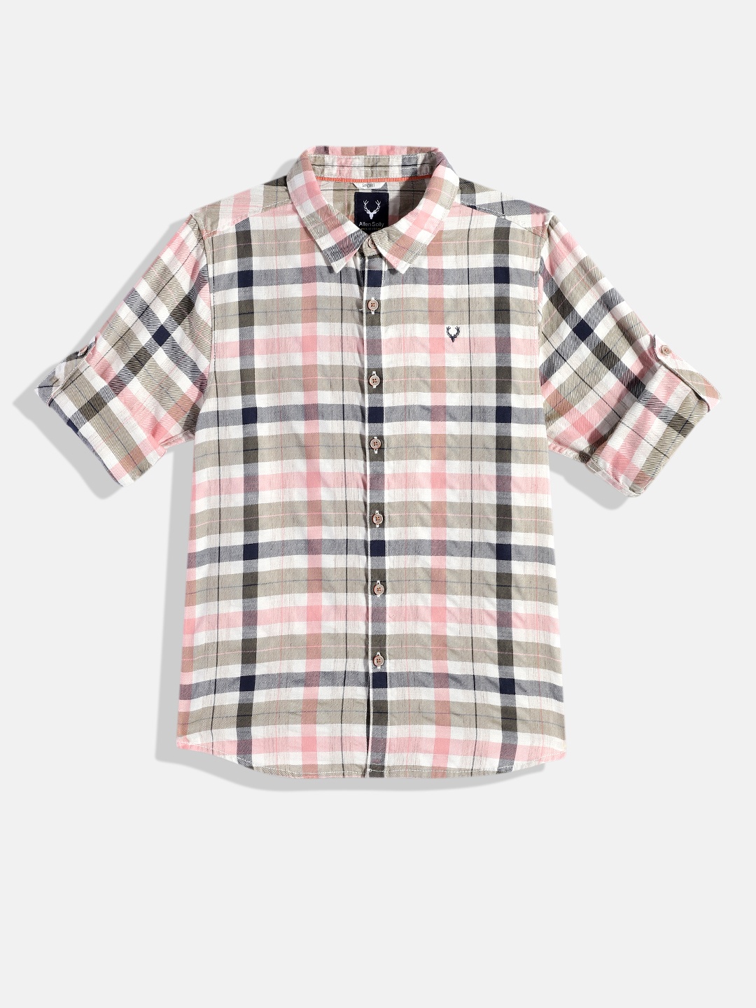 

Allen Solly Junior Boys White Grid Tattersall Checked Comfort Pure Cotton Casual Shirt