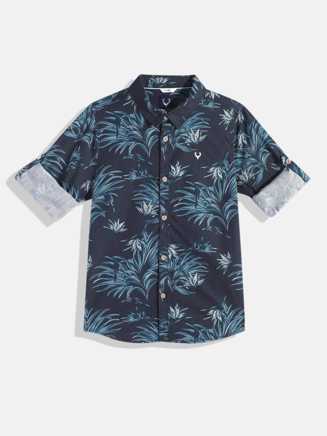 

Allen Solly Junior Boys Navy Blue Tropical Print Pure Cotton Casual Shirt