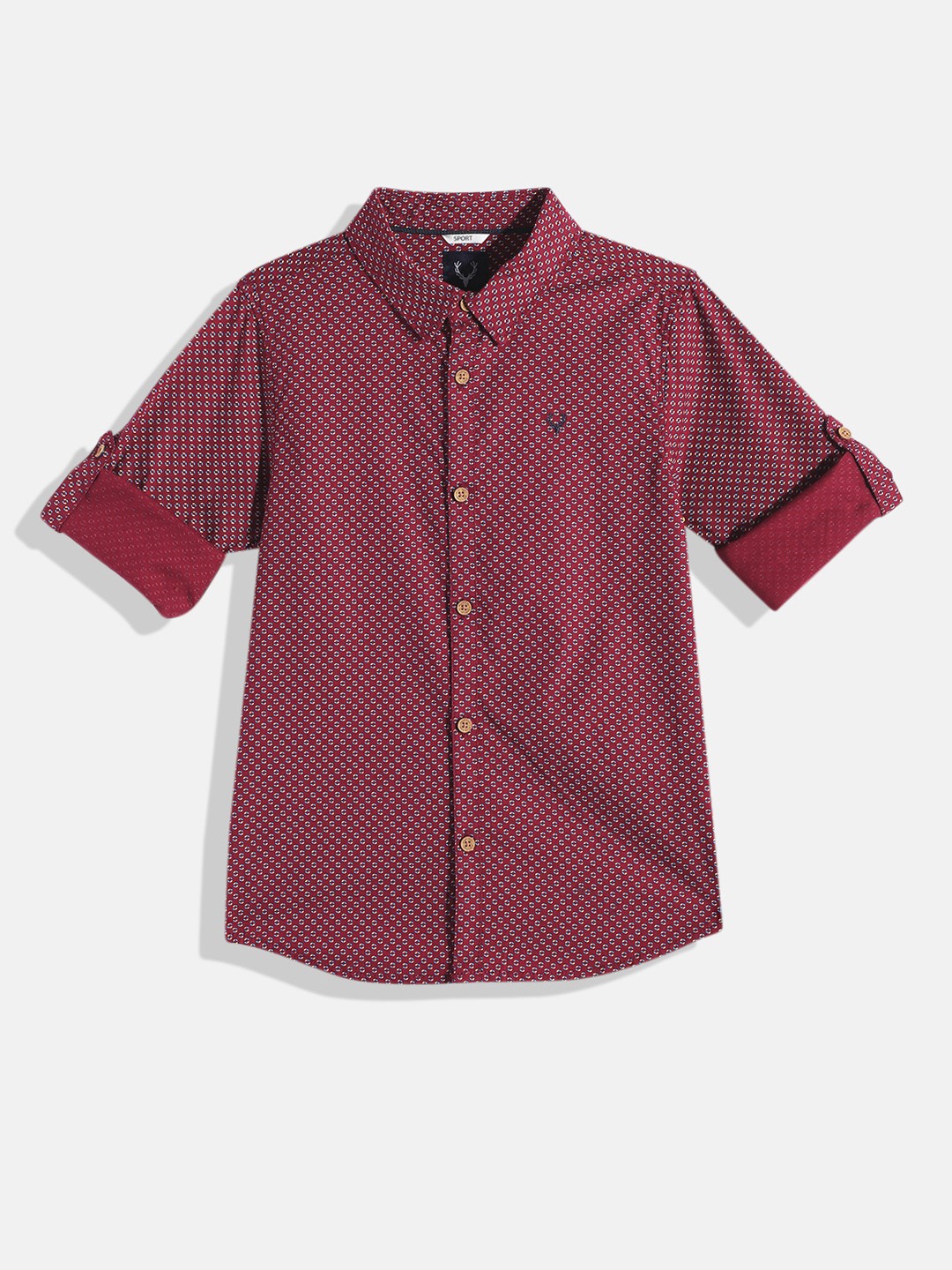 

Allen Solly Junior Boys Maroon Printed Pure Cotton Casual Shirt