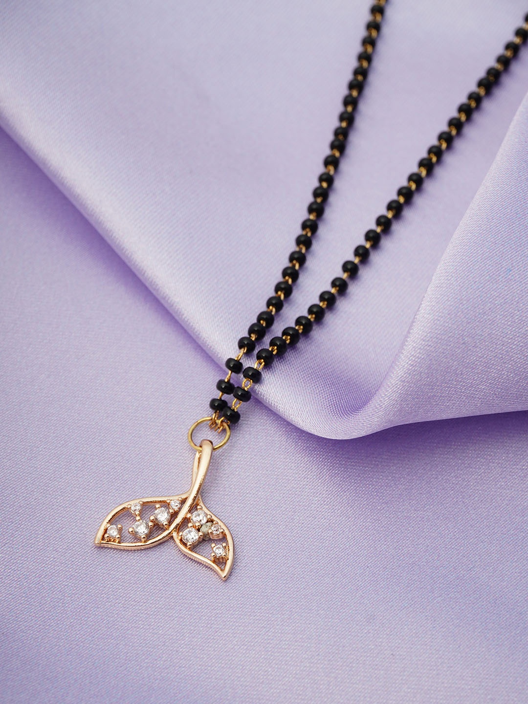 

Ferosh Black And Gold Toned Gold-Plated Fish Tail Pendant Beaded Mangalsutra