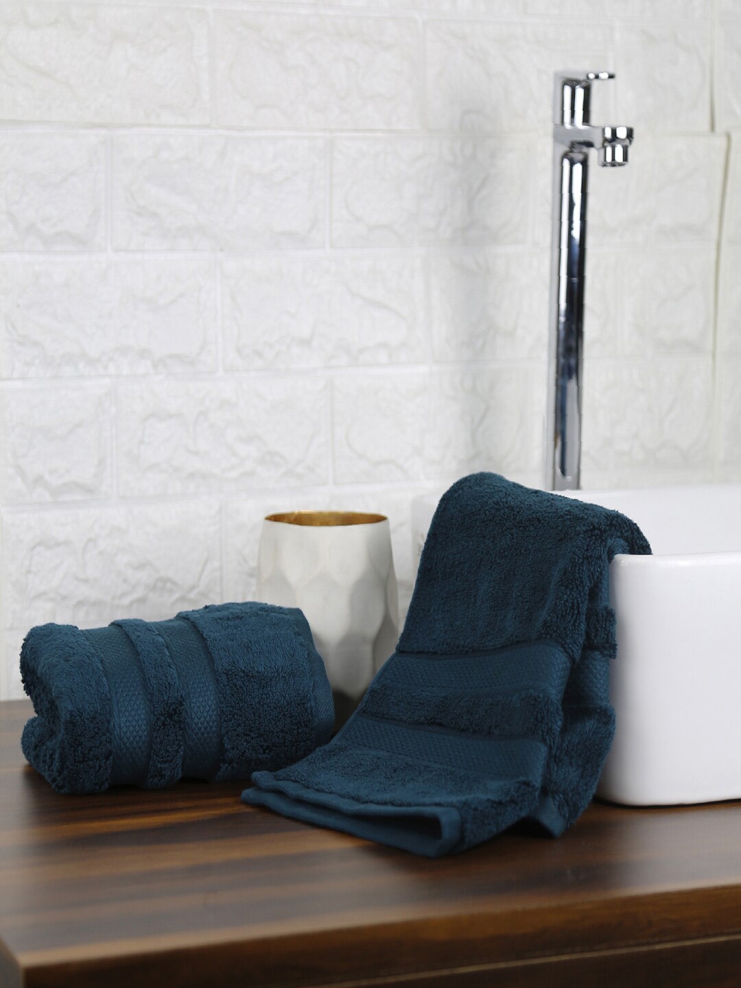 

MYTRIDENT Pack Of 2 Navy Blue Solid 575 GSM Cotton Hand Towels