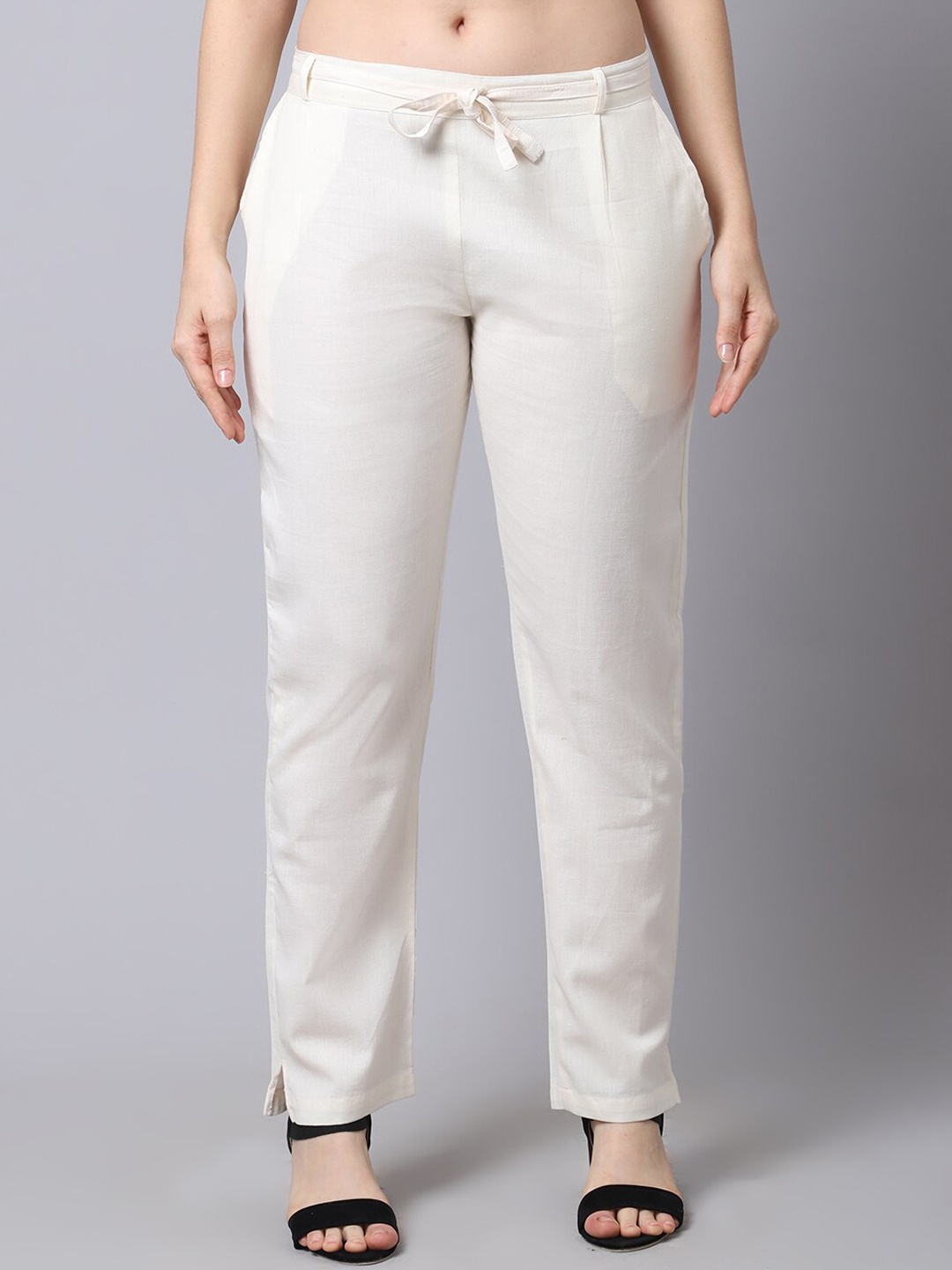 

Pistaa Women Off White Skinny Fit Cigarette Trousers