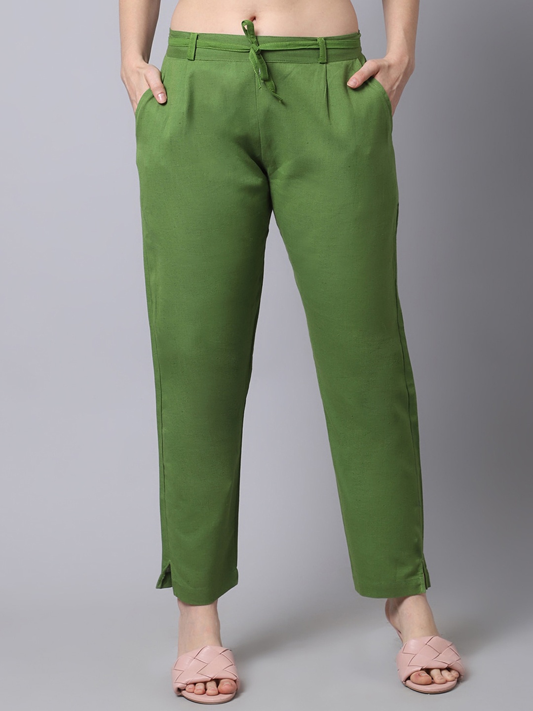 

Pistaa Women Green Pleated Cigarette Trousers