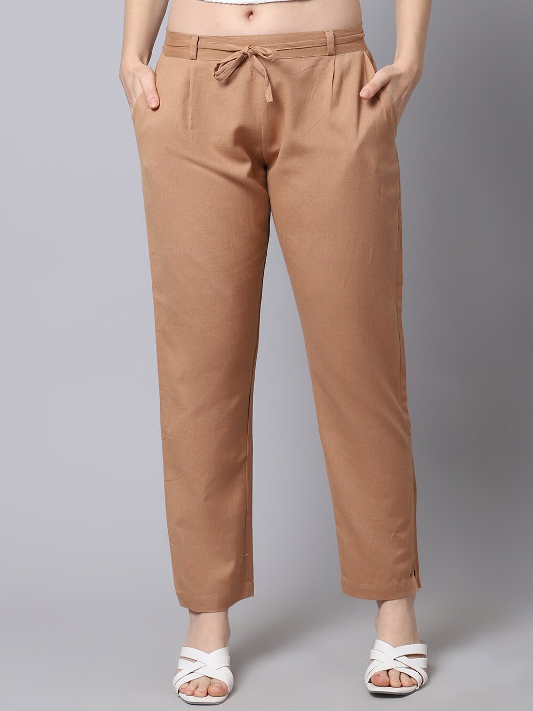 

Pistaa Women Brown Straight Fit Cigarette Trousers