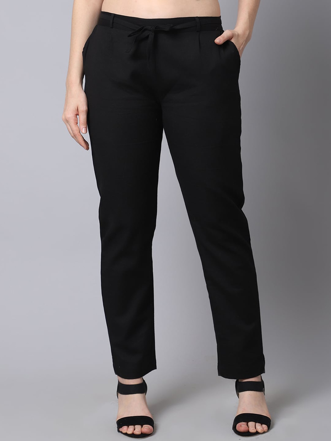 

Pistaa Women Black Straight Fit Cigarette Trousers
