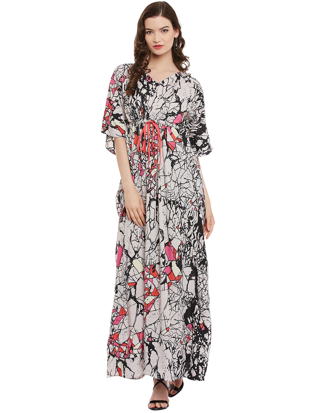 

Athena Women Off-White & Black Printed Kaftan Maxi Dress