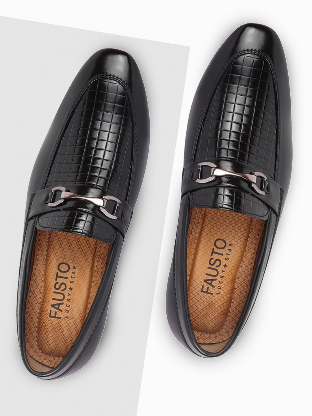 

FAUSTO Men Black Textured Formal Loafers