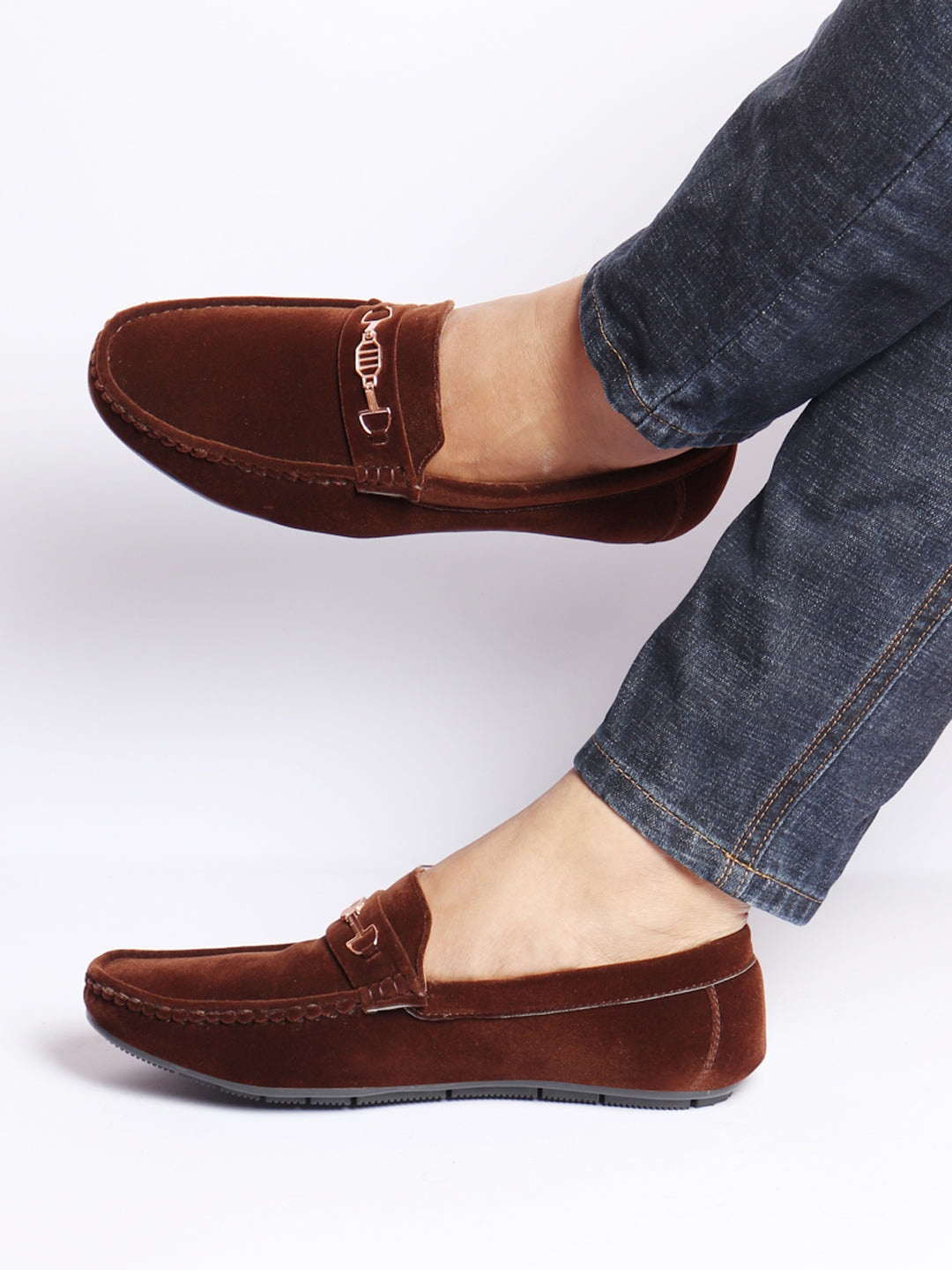 

FAUSTO Men Brown Horsebit Buckle Loafers