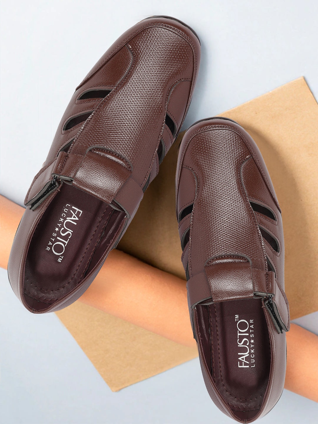 

FAUSTO Men Brown PU Shoe-Style Sandals