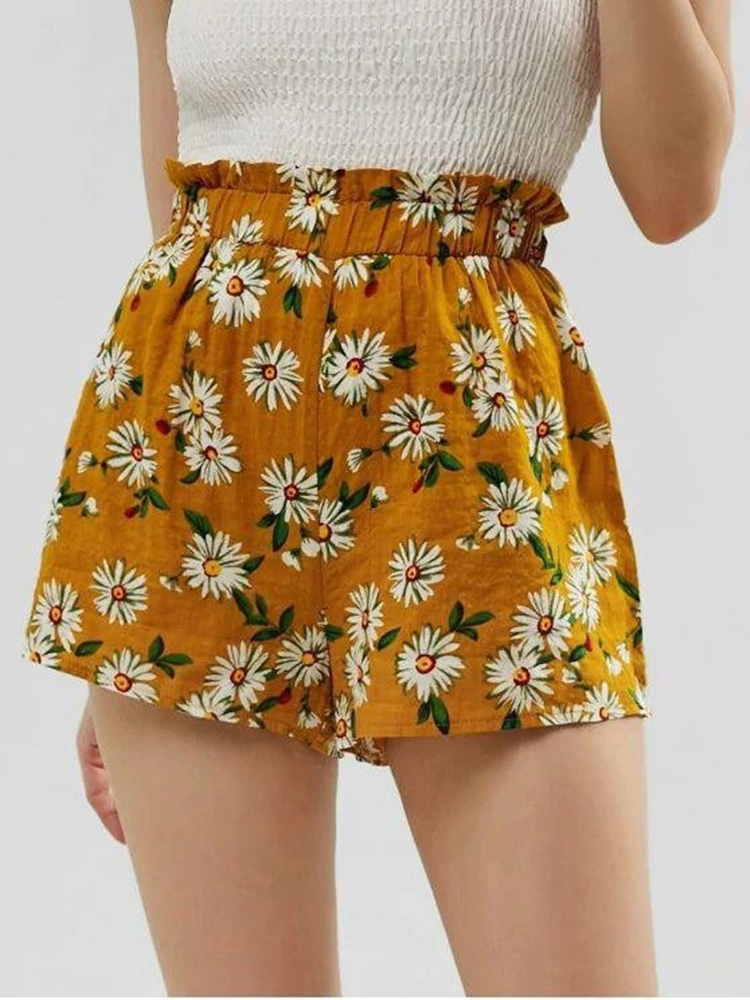 

La Aimee Women Floral Printed Shorts, Mustard