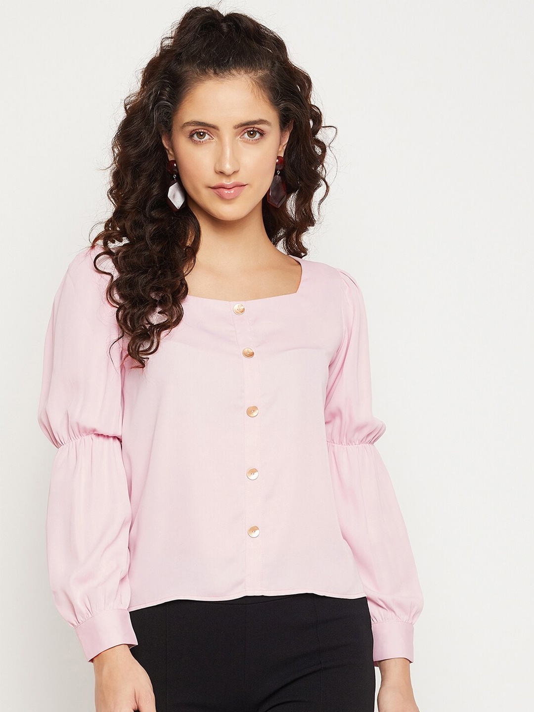 

Madame Pink Solid Shirt Style Polyester Top