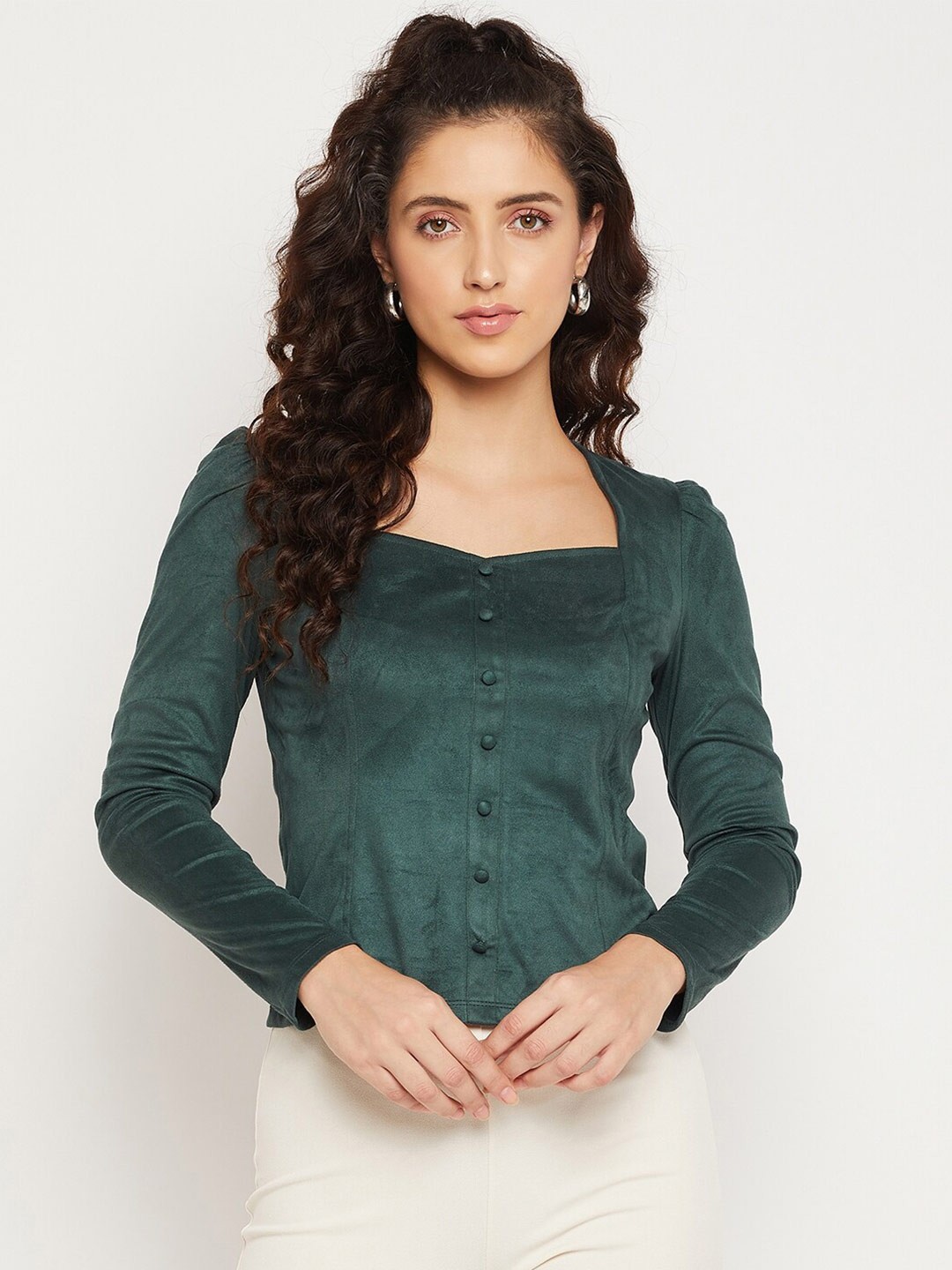 

Madame Woman Green Sweetheart Neck Top