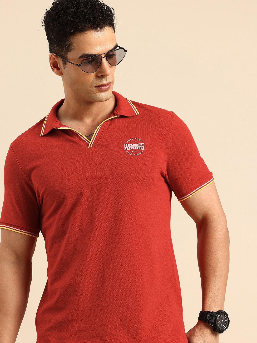 

Being Human Polo Collar Pure Cotton T-shirt, Maroon