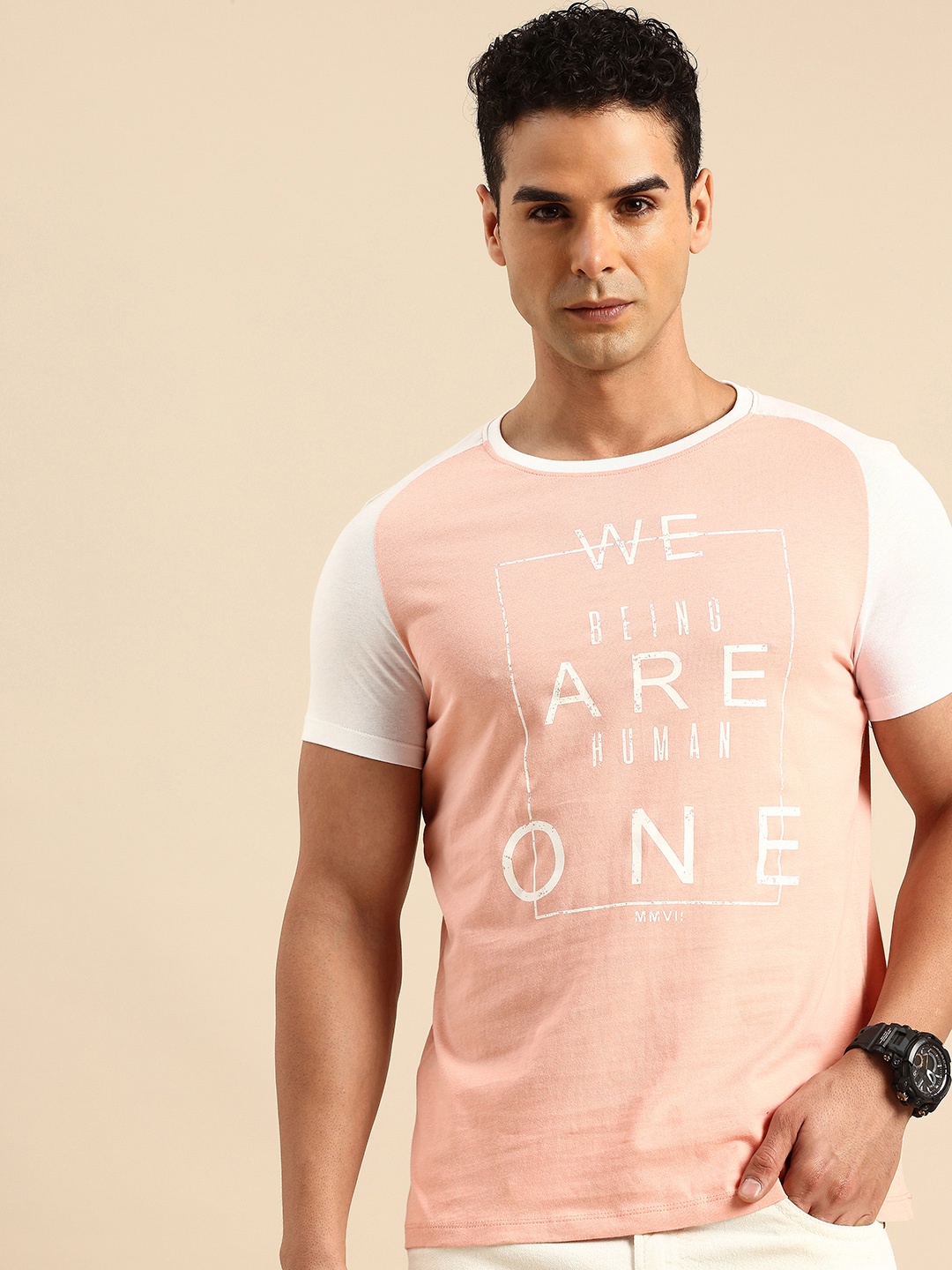 

Being Human Pure Cotton Typography Printed T-shirt, Peach