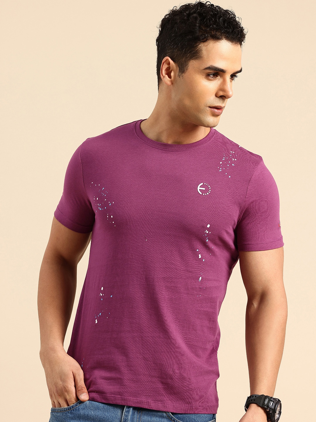 

Being Human Pure Cotton Abstract Printed T-shirt, Purple