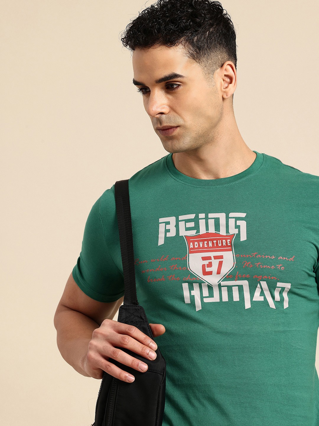 

Being Human Brand Logo Printed Pure Cotton T-shirt, Green