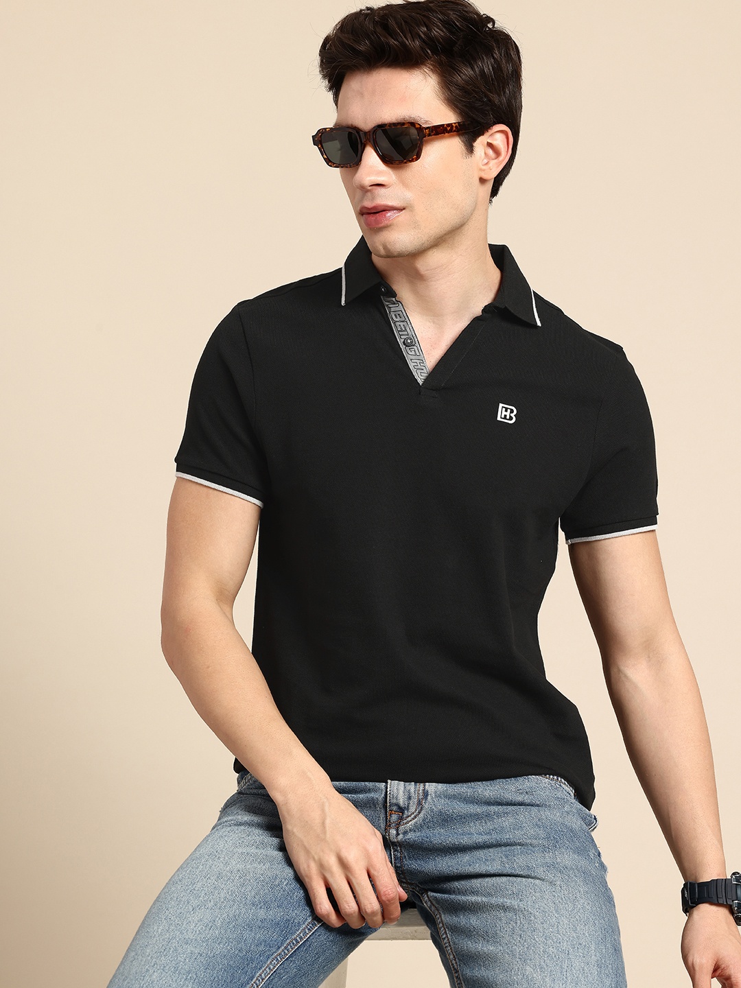 

Being Human Polo Collar Pure Cotton T-shirt, Black