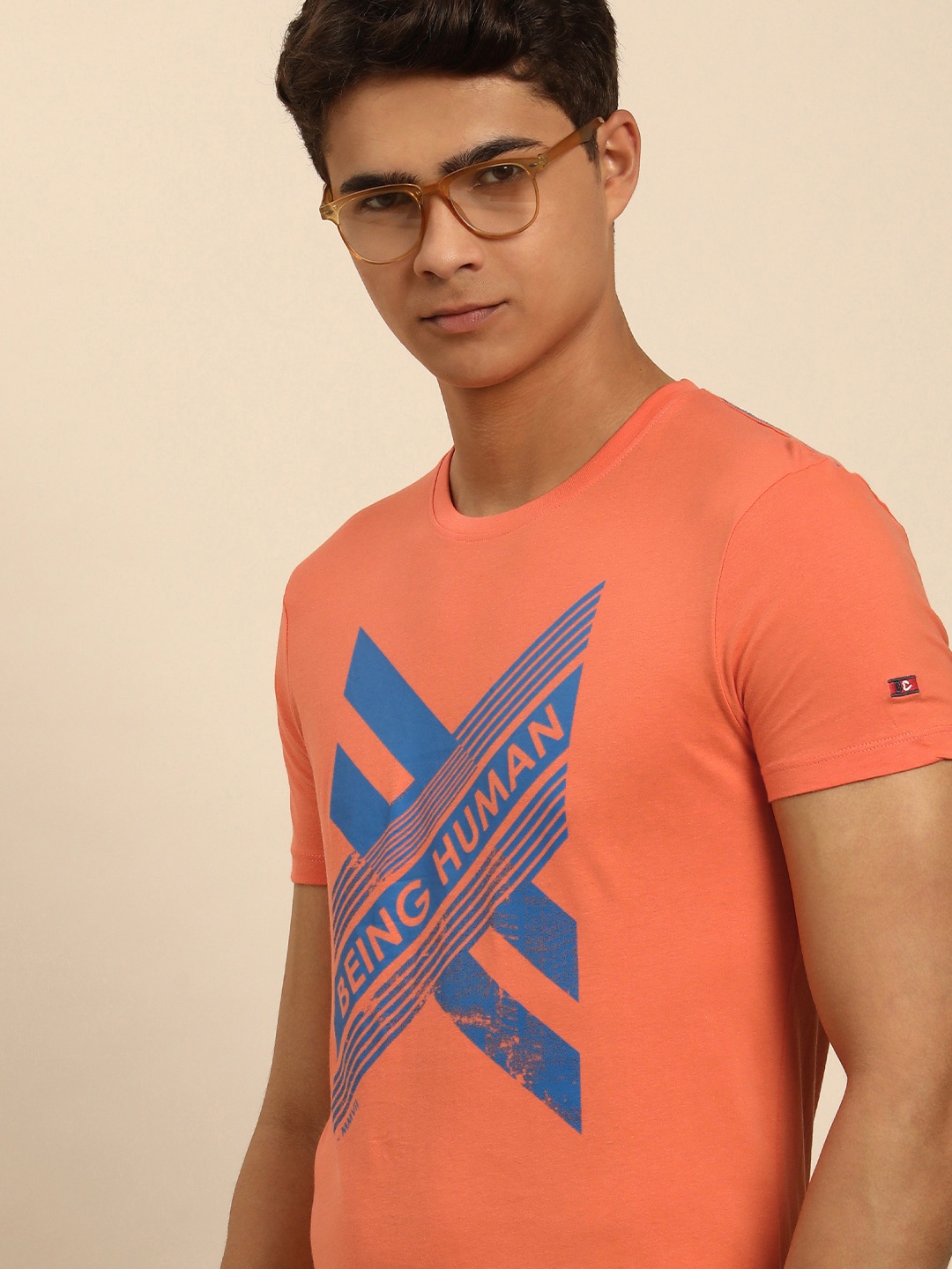 Being Human Men Orange Brand Logo Printed T-shirt