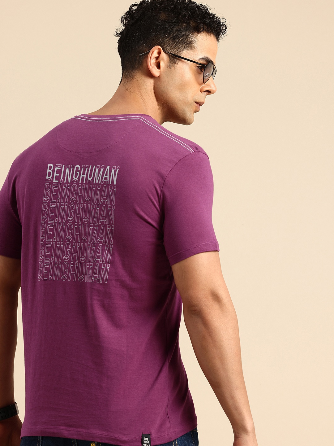 

Being Human Pure Cotton Brand Logo Printed T-shirt, Purple